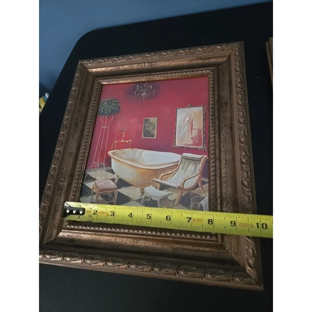 Vtg Bathroom Framed Pictures Tub and Sink Set of 2 Ornate Wall Art Gallery